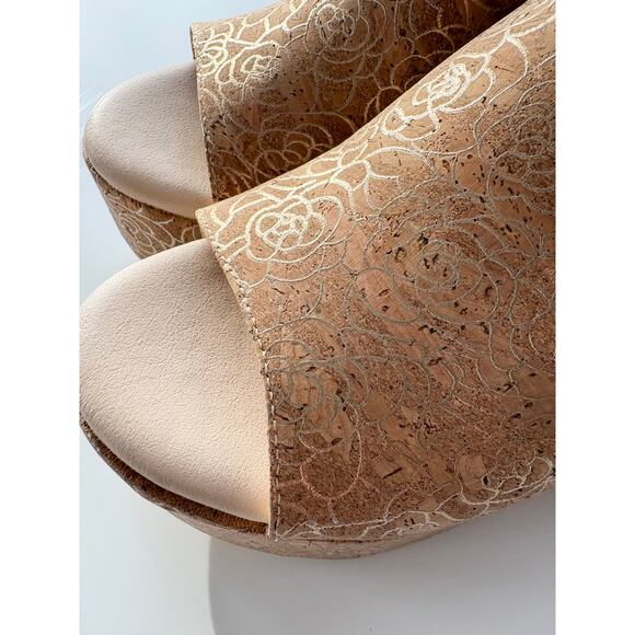 Matisse Terry Sandals Size 8M Platform Slide Open Toe Cork Gold Rose Beach - Picture 2 of 8
